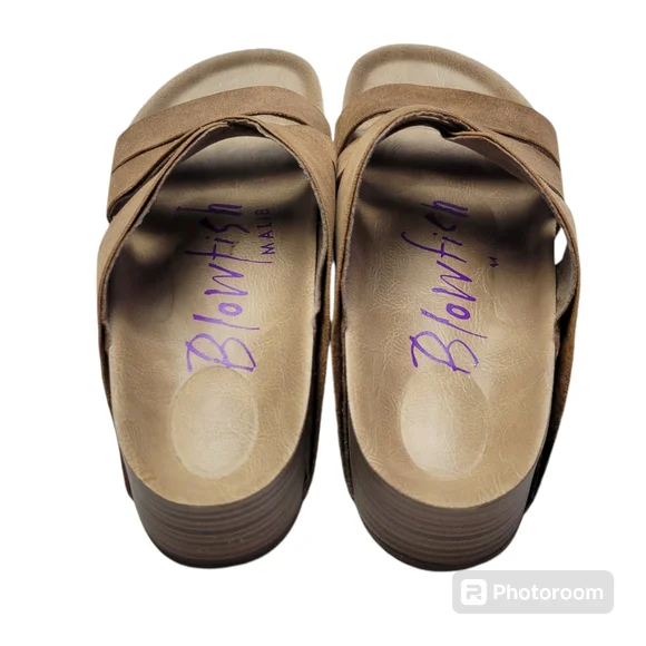 Blowfish | Malibu Flatform Platform Strappy Beige Slip On Sandals 7 - Picture 8 of 11